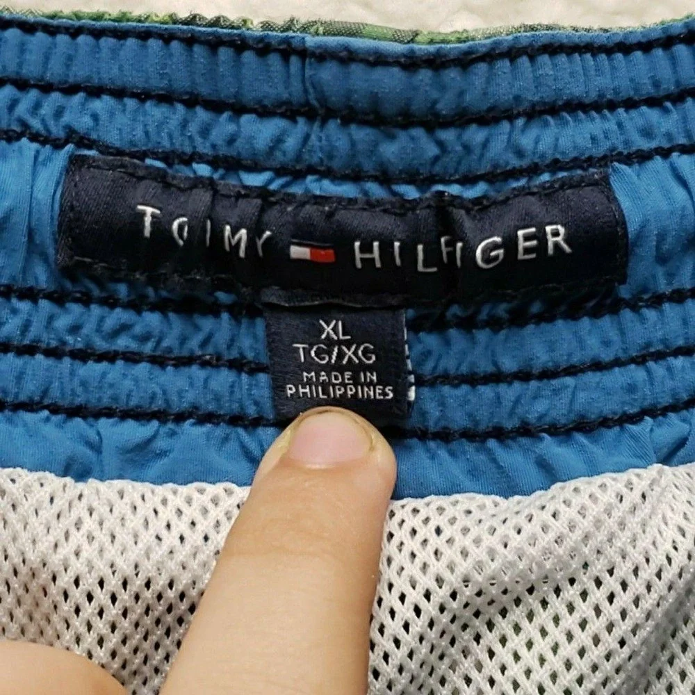 Tommy Hilfiger Swim Trunks Mens XL Green Plaid Lined Board Shorts Drawstring